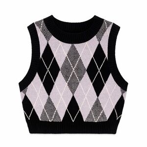 H&M Divided Argyle Sweater Vest Cropped Knit Top Size Small